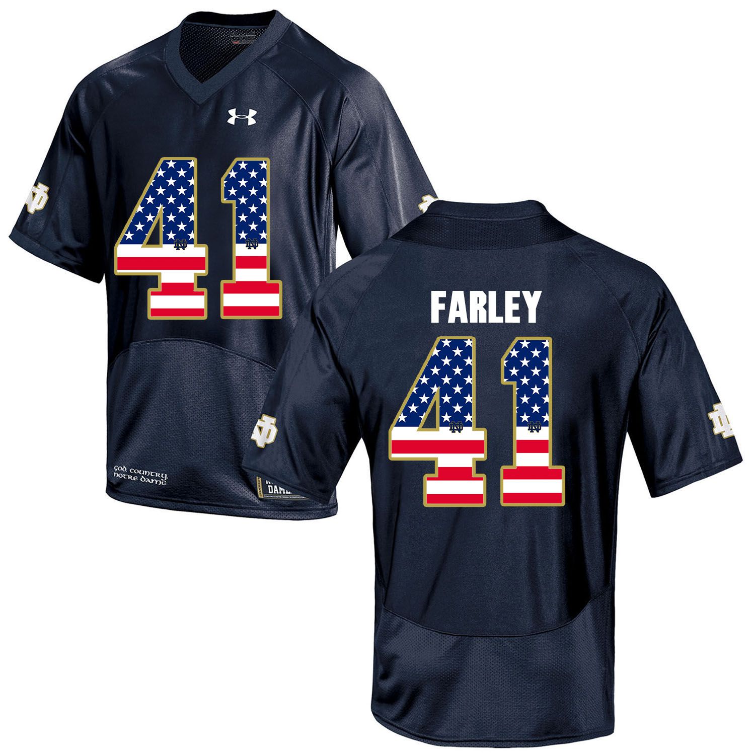 Men Norte Dame Fighting Irish #41 Farley Navy Blue Flag Customized NCAA Jerseys